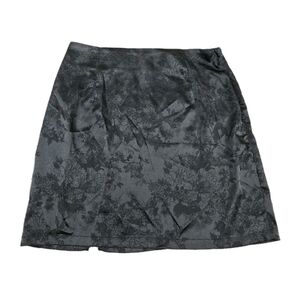 Lyaner Black Satin Floral Mini Skirt Jacquard A Line Slit Party Goth Dark Fairy